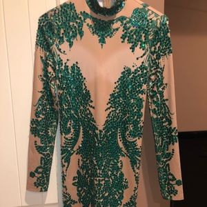 Tan and green dress